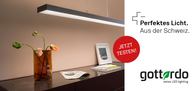 Schweizer LED Stehleuchten, Wandleuchten und Pendelleuchten gottardo swiss LED lighting